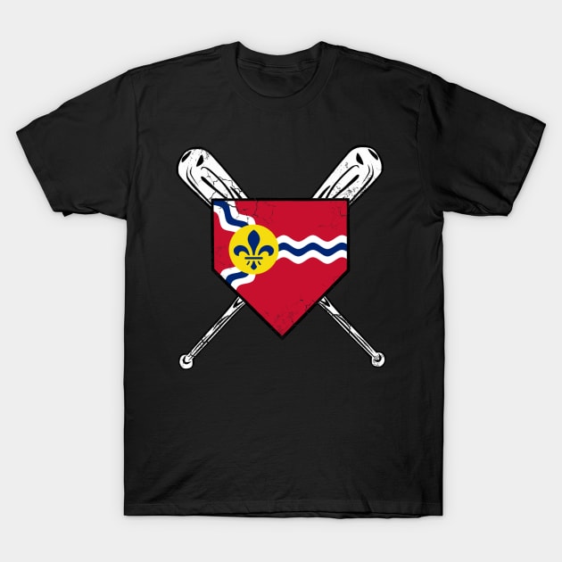 St Louis Flag Home Plate Baseball T-Shirt by E